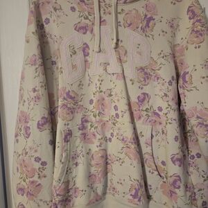GAP Women's Floral Hoodie - Cream and Pink